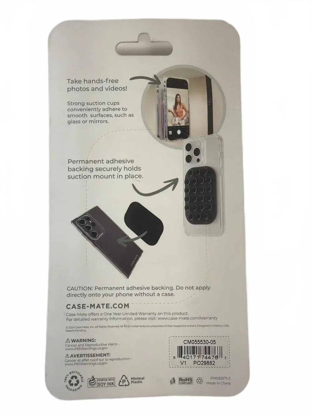 Case-Mate Suction Phone Mount Grip with Permanent Adhesive Backing Black NEW